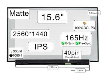 Матрица NE156QHM-NY5 (экран) для ноутбука 15.6" (IPS / 165Hz G-Sync+FreeSync / 2560&times;1440 / матовая / 40pin (0.5mm) / Slim / 300nit / 1000:1 / 100% DCI-P3 / 85&deg;.85&deg;.85&deg;.85&deg;) Оригинал
