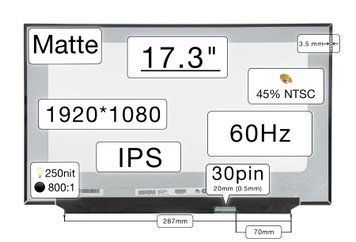 Матрица NV173FHM-N49 (экран) для ноутбука 17.3" (IPS / 60Hz / 1920х1200 / матовая / 30pin (0.5mm) / Slim 3.5мм / 250nit / 800:1 / 45% NTSC / 85&deg;.85&deg;.85&deg;.85&deg;) Оригинал